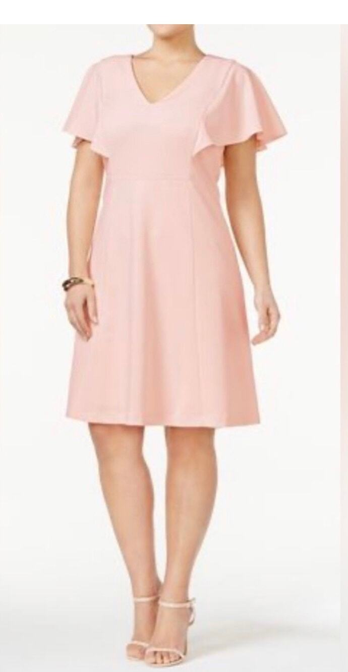 Calvin Klein Blush Pink Flutter sleeve Asymmetrical Midi Dress Plus Size 3x